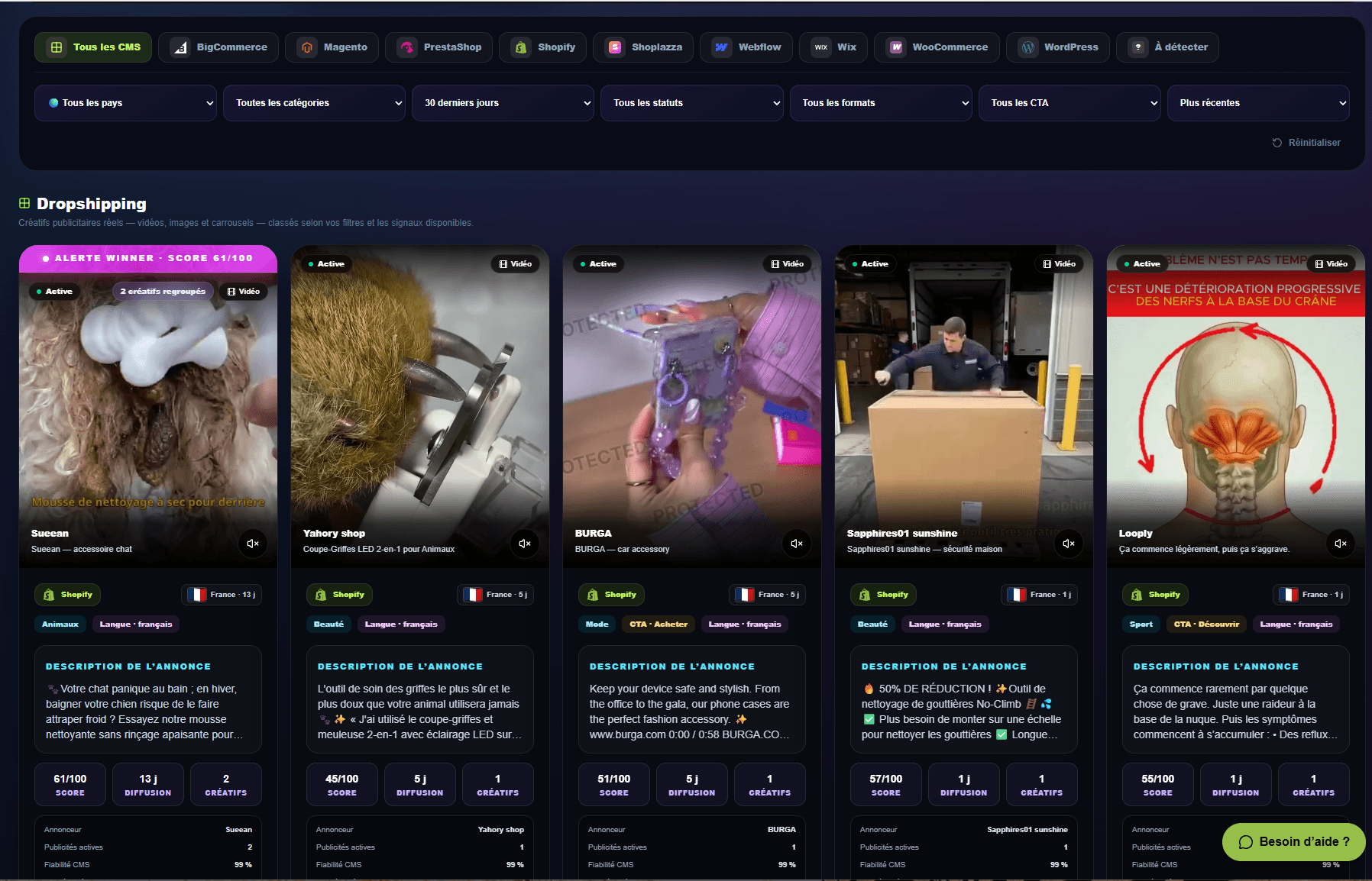 Interface Produit Winner de Liquidify