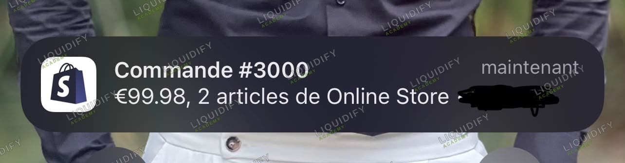 Notification d’une commande Shopify de 99,98 euros